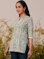 Libas Off White Printed Straight Cotton Kurti