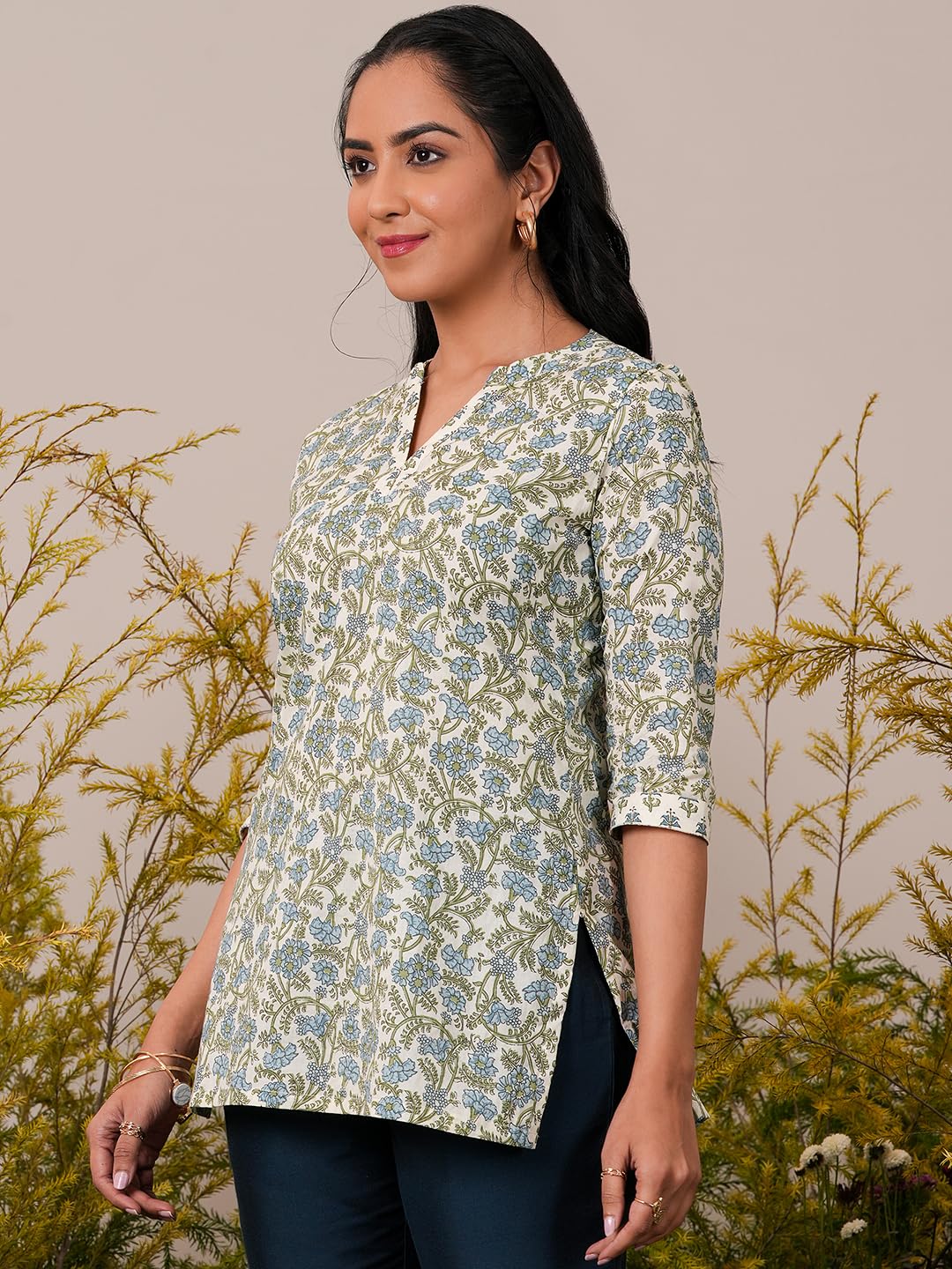 Libas Off White Printed Straight Cotton Kurti
