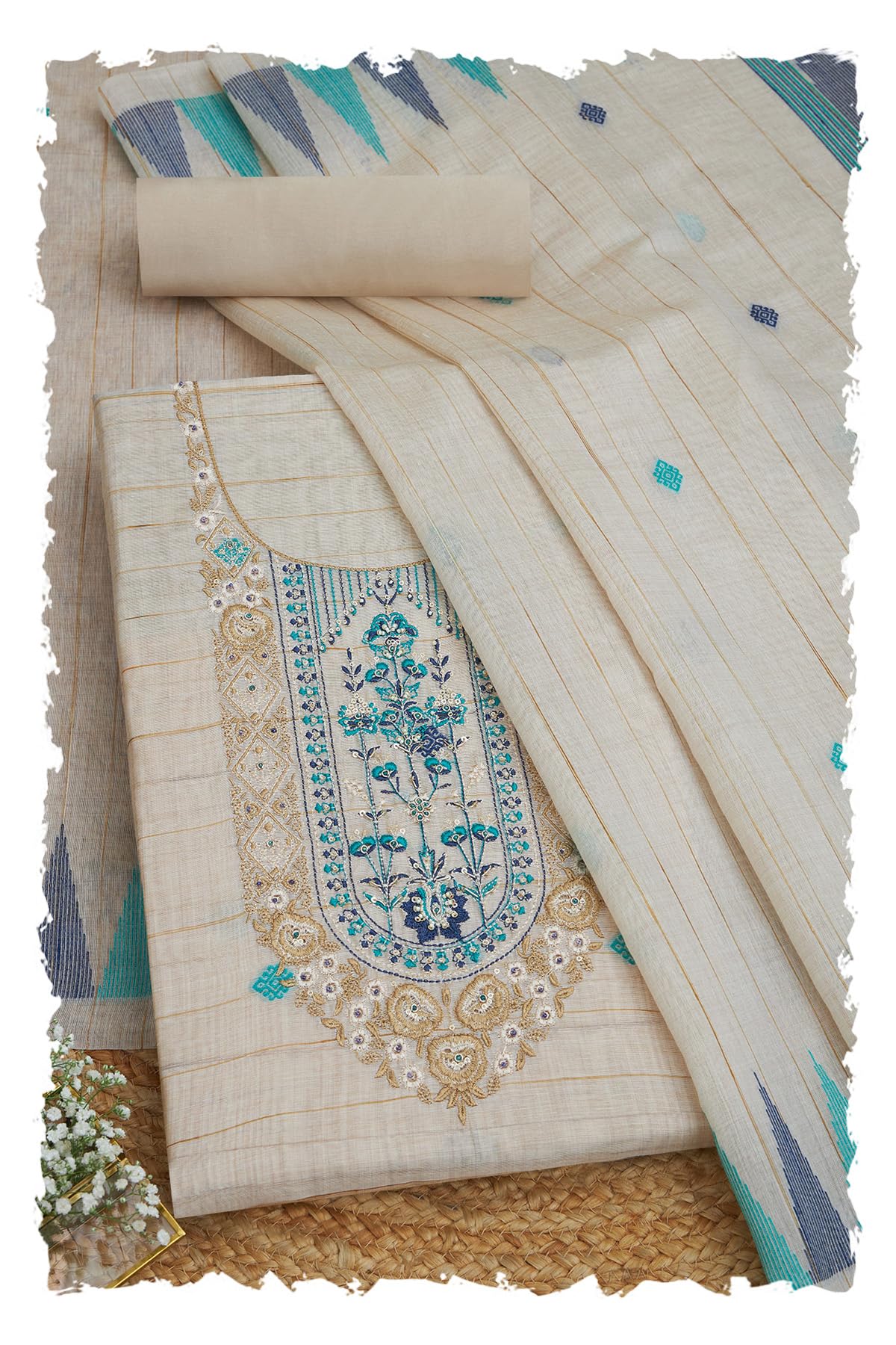 Soch Women Chanderi Woven Design Unstitched Dress Material with Beads