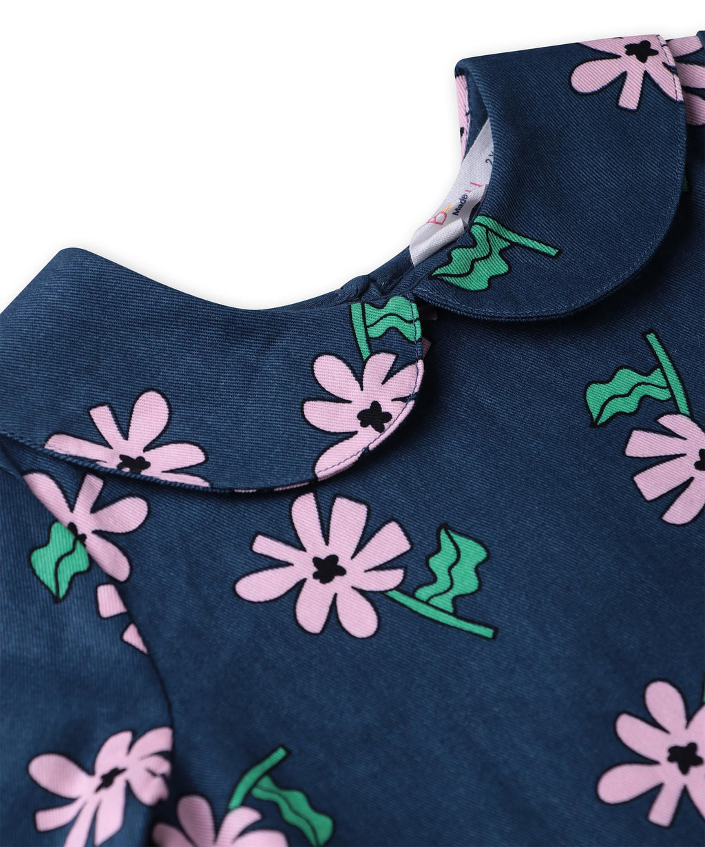 Beebay Kids Girls Frill Collar Floral Dress Navy