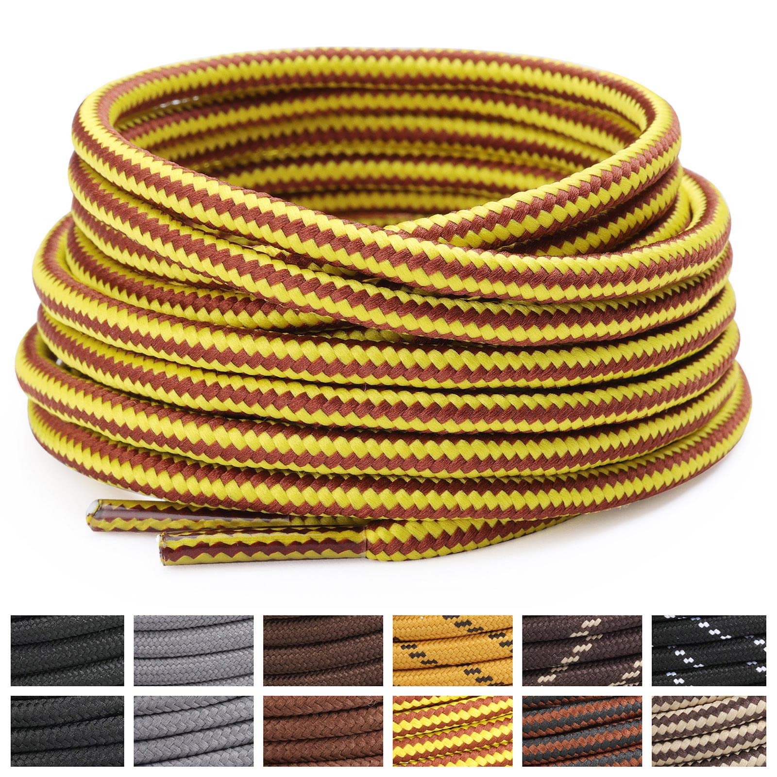 Stepace Round Shoelaces [2 Pairs] Heavy Duty Boot Shoe Laces for Hiking Work Boots Golden Brown-160(Stripe)
