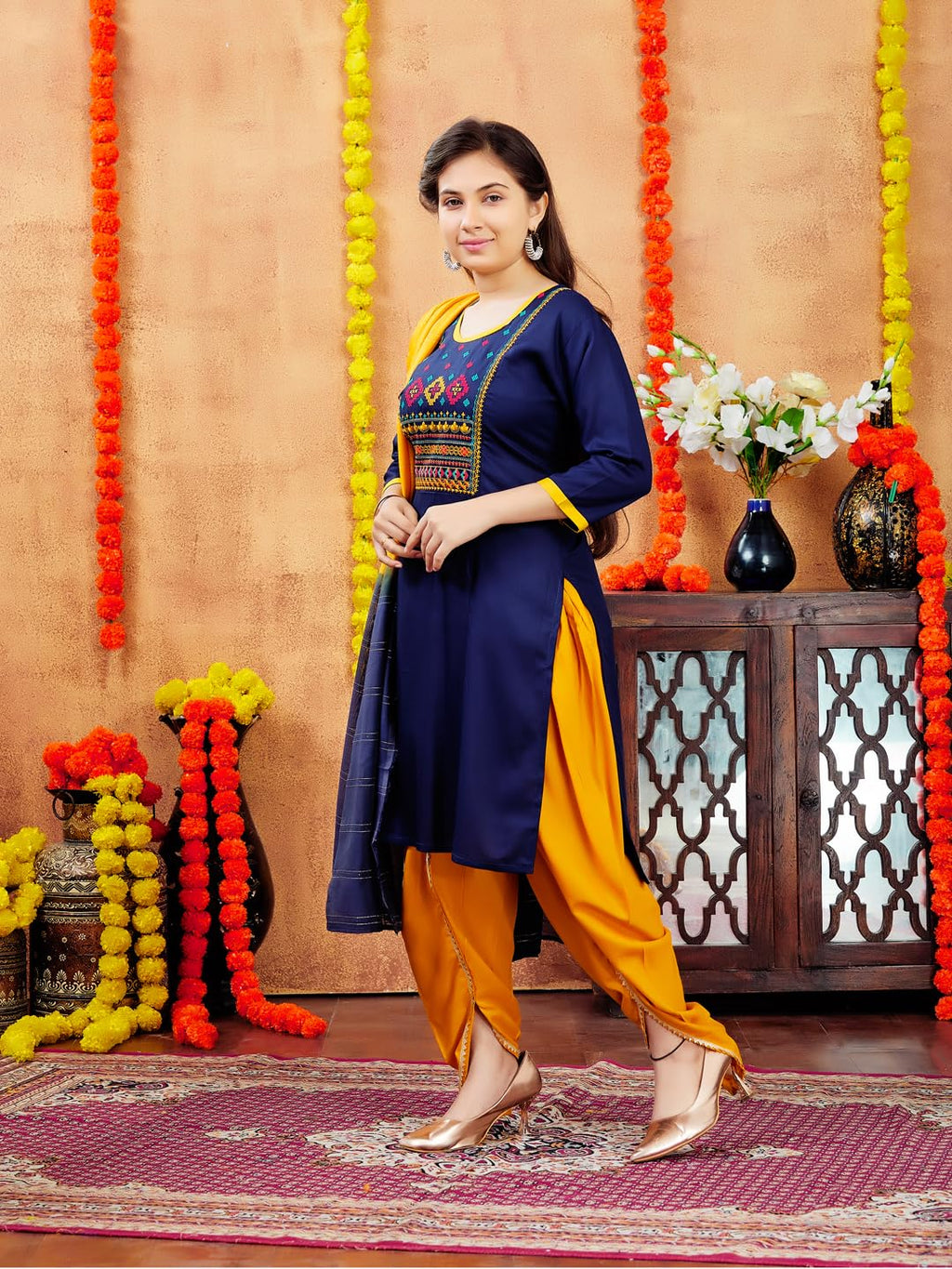 Aarika Girls Cotton Regular Tunic Shirt (Kurti-H-3_Navy Blue_40)