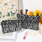 SOIDRAM 2 Pieces Leopard Print Makeup Bag Large Cosmetic Bag Capacity Canvas Mix Travel Toiletry Bag Organizer Cute Makeup Brush
