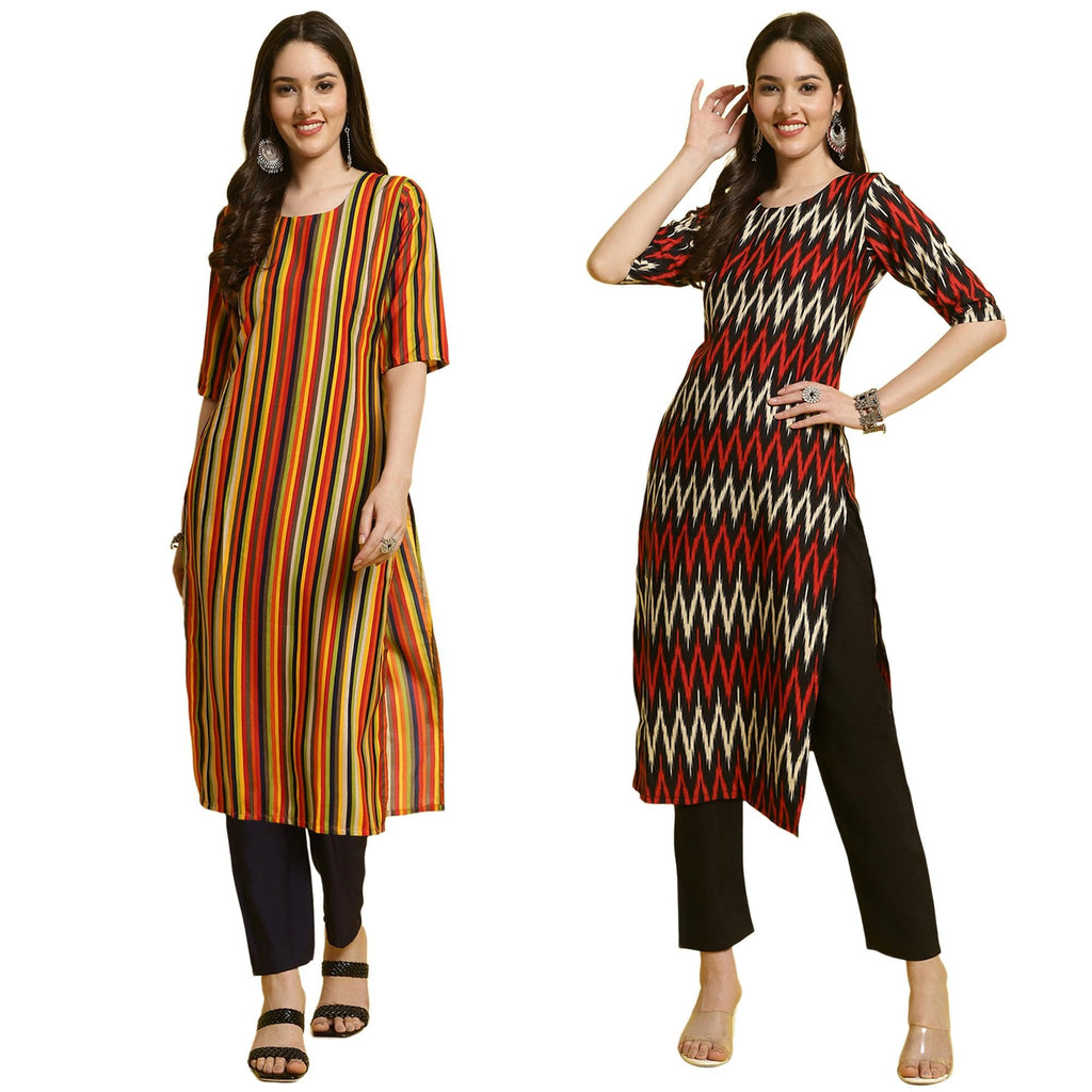 Tee Projekt Crepe Kurti & Pant Set For Women Ll Pack Of 2 Kurta Set Ll Traditional Kurta Set