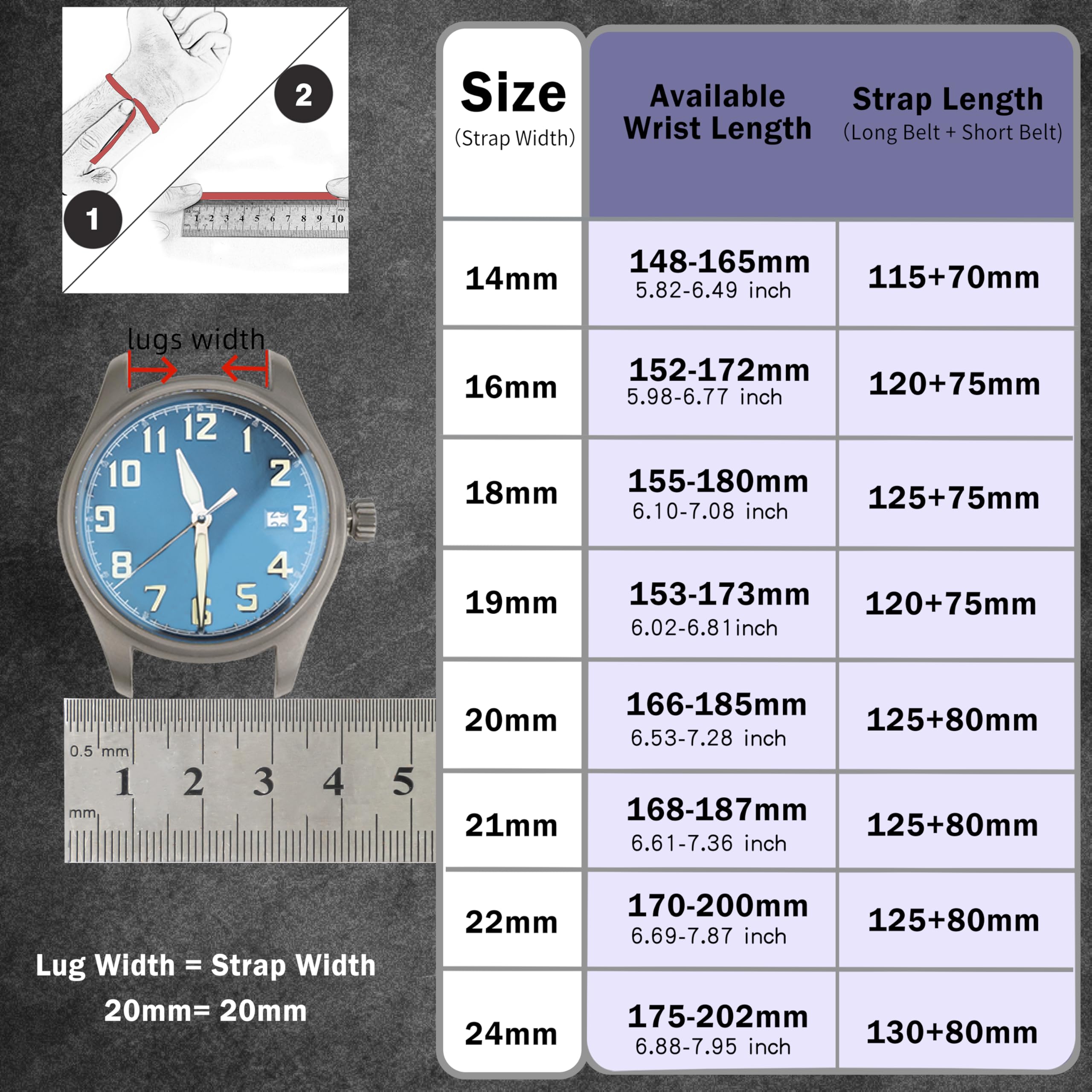 Gomvadr Quick Release Leather Watch Band 14mm 16mm 18mm 19mm 20mm 21mm 22mm 24mm,Vintage Oil Wax-tanned Pull-up Men's Watch Band