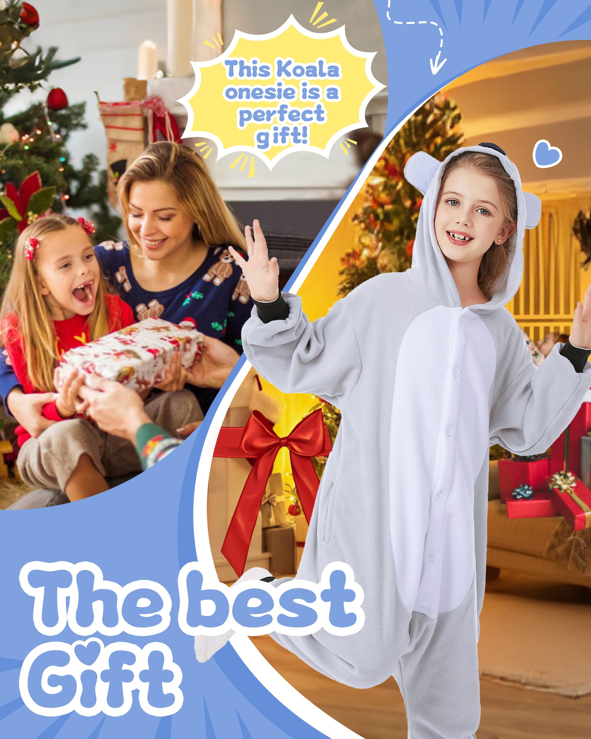 CANASOUR Koala Onesie Halloween Kids Cosplay Costume Girls Animal Unisex Outfuit One Piece Hooded Farm Soft Pajamas Grey Party 6