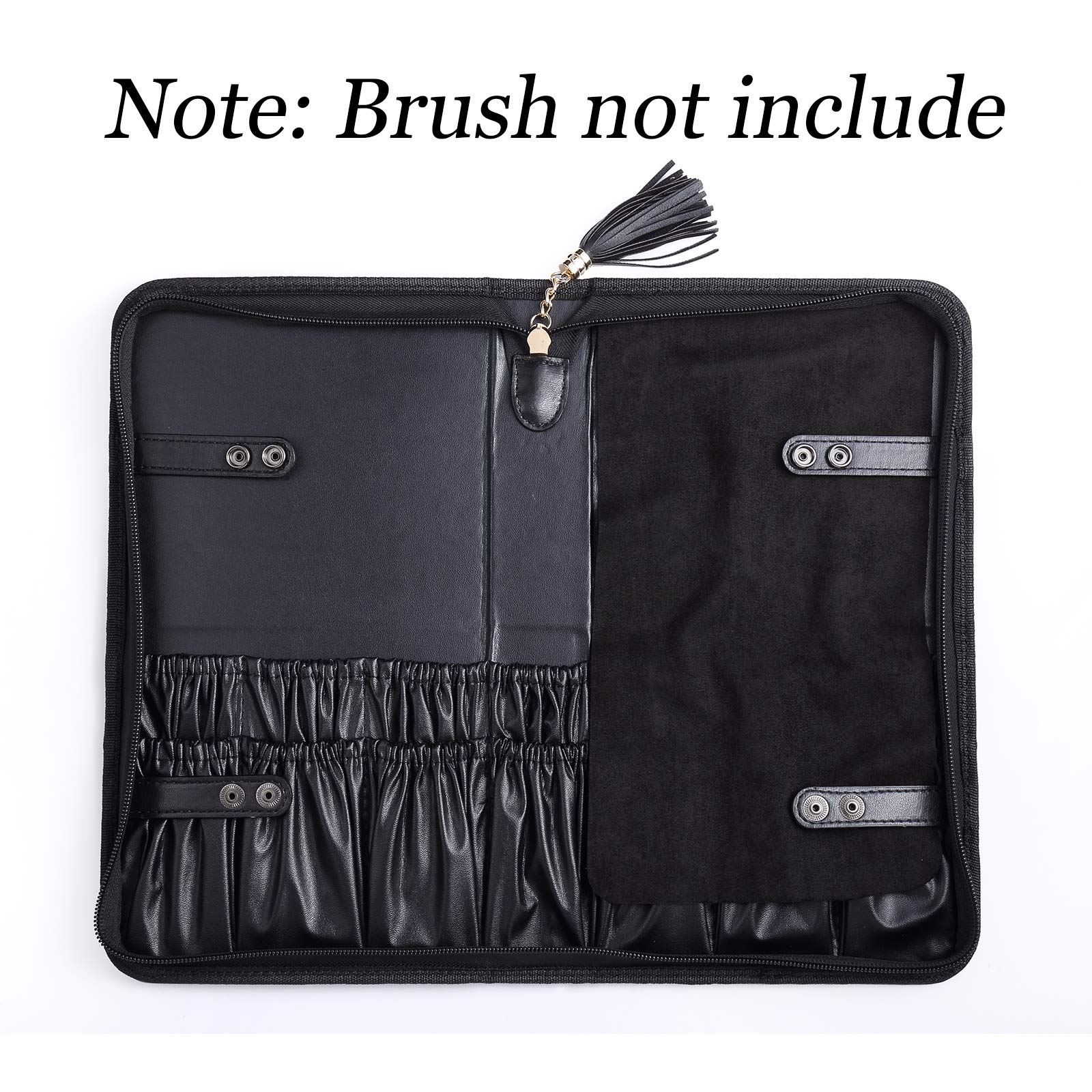 Rownyeon Professional Makeup Brushes Organizer Bag Makeup Artist Cosmetic Case Leather Handbag Black Travel Portable(Only Bag)
