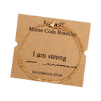 JoycuFF Gold Morse Code Bracelets for Women I Am Strong Inspirational Birthday Mother's Day Christmas Gifts for Best Friend Mom