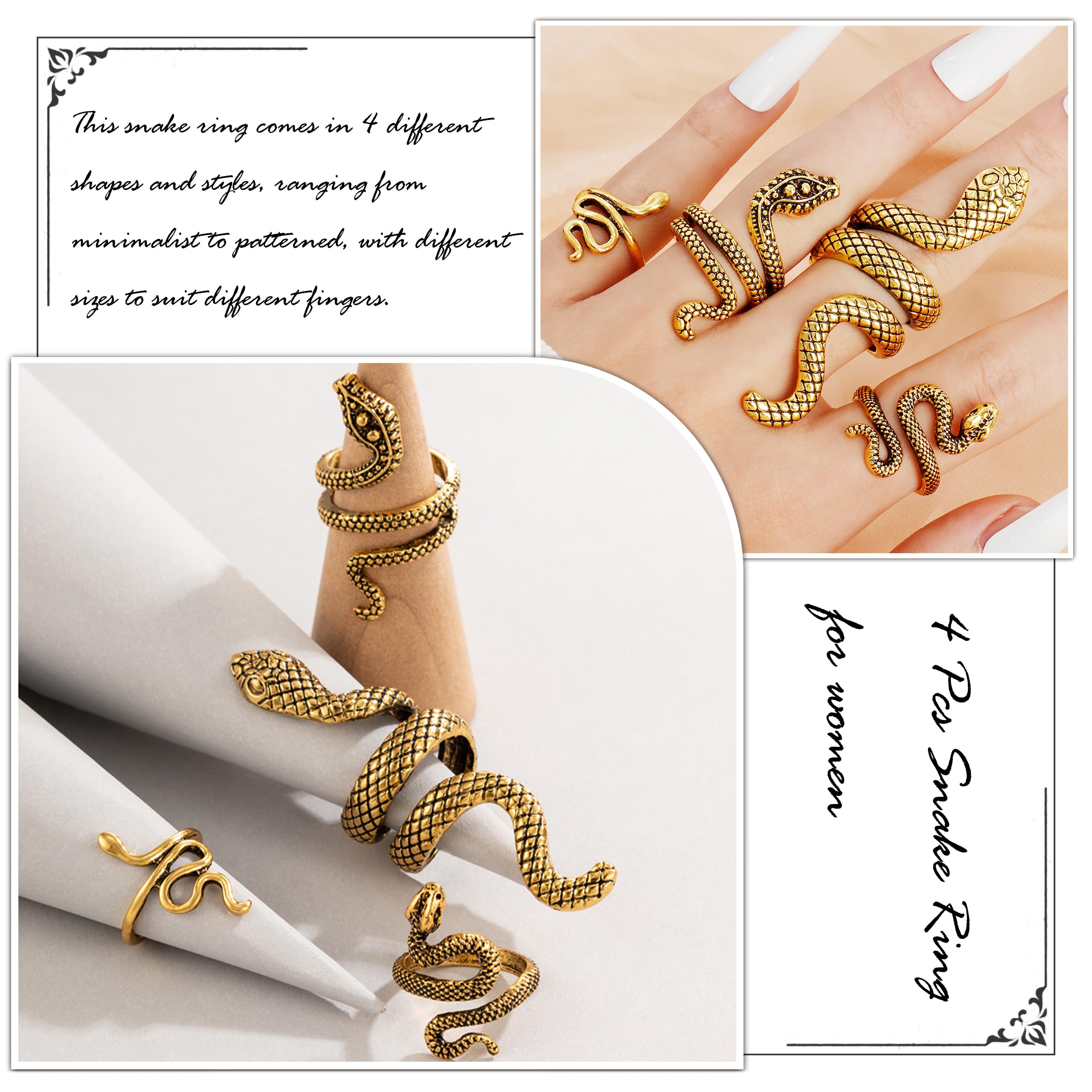 Frodete Snake Stackable Rings for Women Snake Jewelry Set Adjustable Vintage Reptile Serpent Rings Punk Goth Knuckle Rings Hallo
