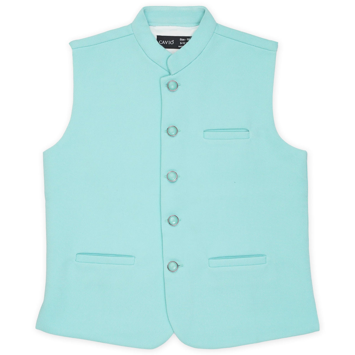 Cavio Boys Seagreen Solid Nehru Jacket 14-15