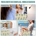 ZLFSRQ Daisy Flower Makeup Bag Travel Cute Floral Cosmetic Bag for Women Girls Small Embroidery Makeup Zipper Portable Storage T