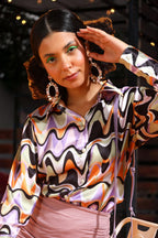 POPWINGS Printed Full-Sleeves Regular-Fit Satin Printed Shirt for Women Stylish Western Casual Wear