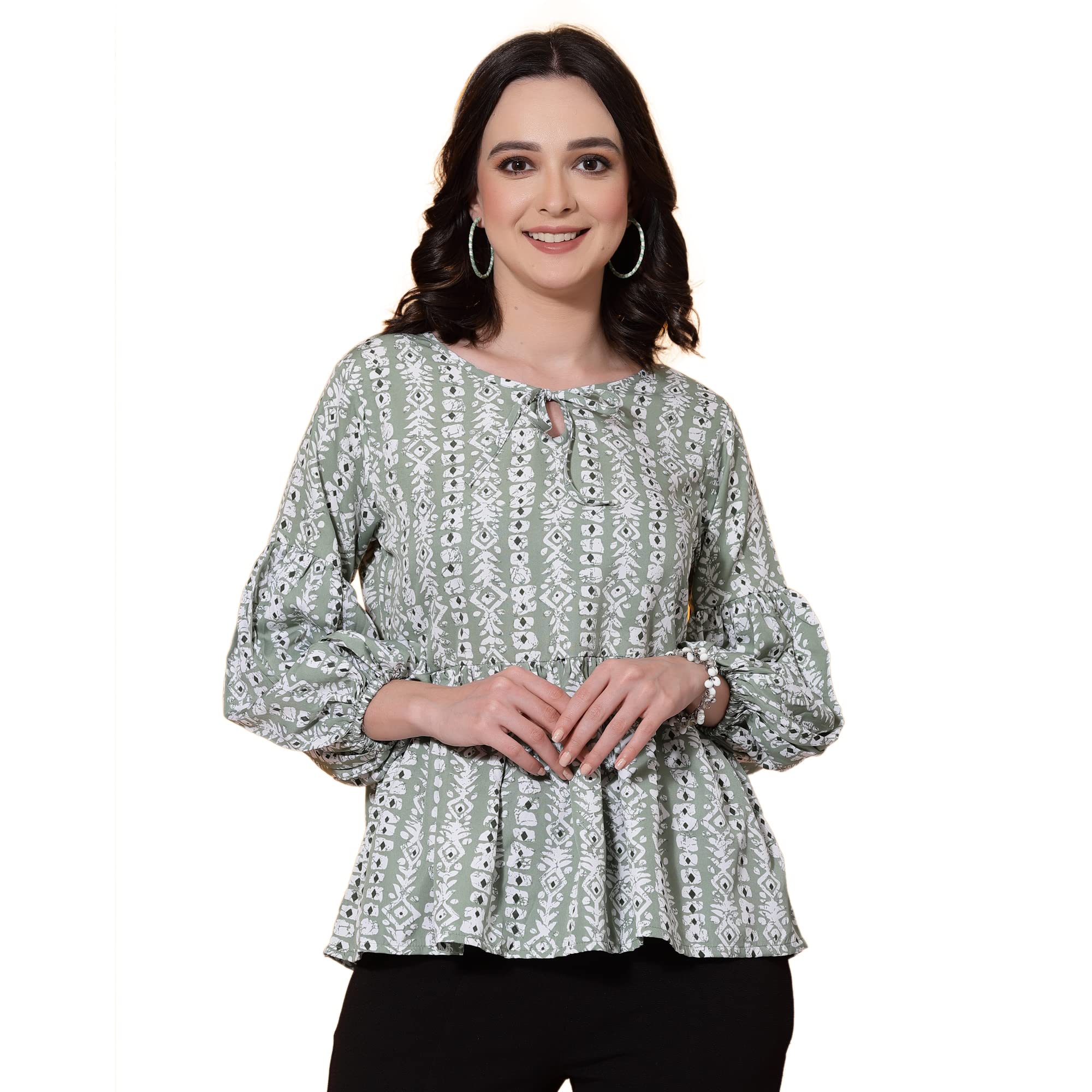 OOMPH! Peplum Tops for Women, Green - mt531