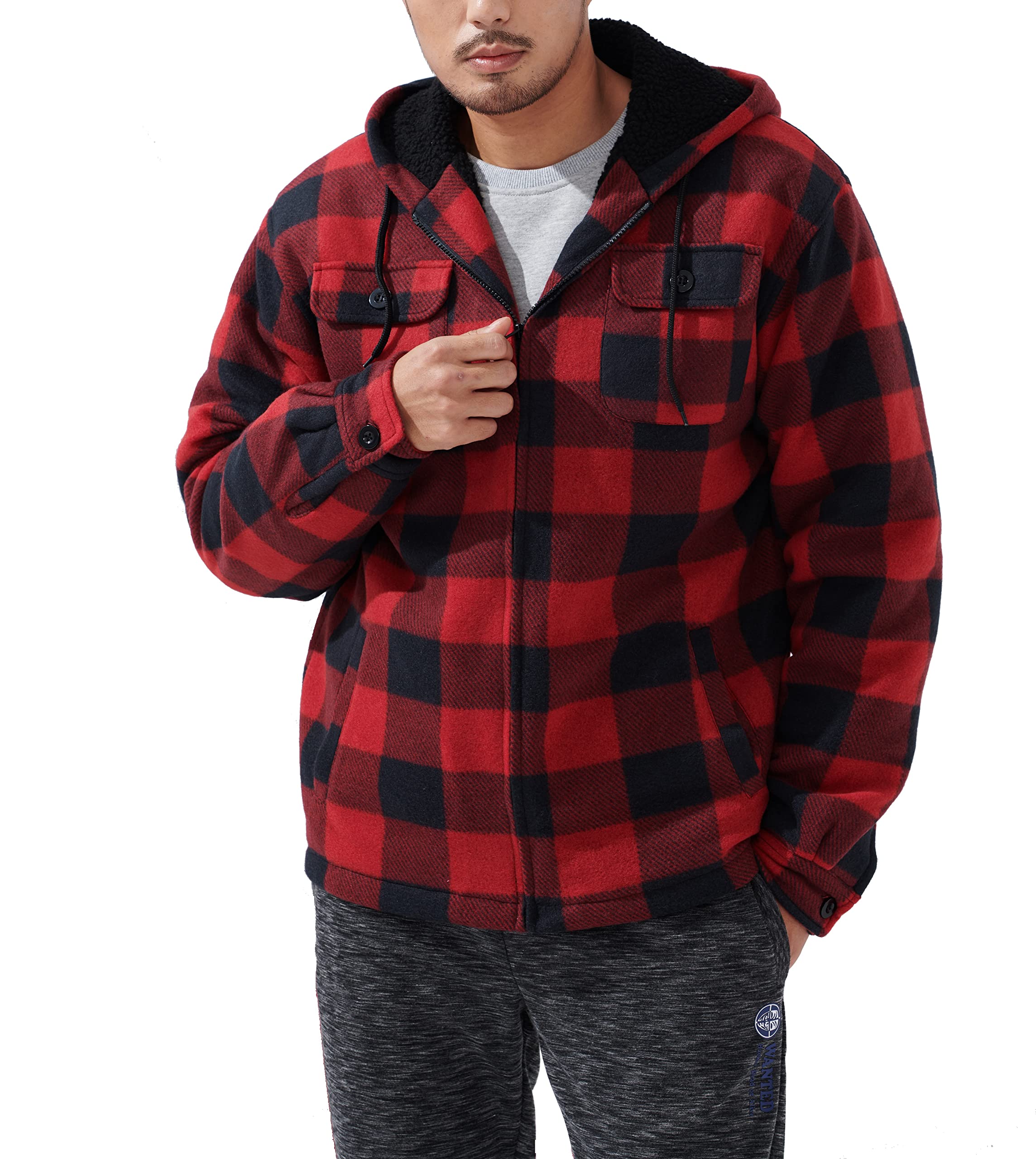 Heavy Thick Flannel Plaid Jacket Sherpa Fleece Lined Hoodies for Men Zip Up Winter Warm Coat Buffalo Zipper Sweatshirt