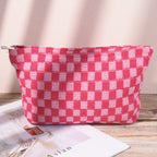 SOIDRAM 2 Pieces Makeup Bag Large Checkered Cosmetic Bag Capacity Canvas Travel Toiletry Bag Organizer Cute Makeup Brushes Aesth