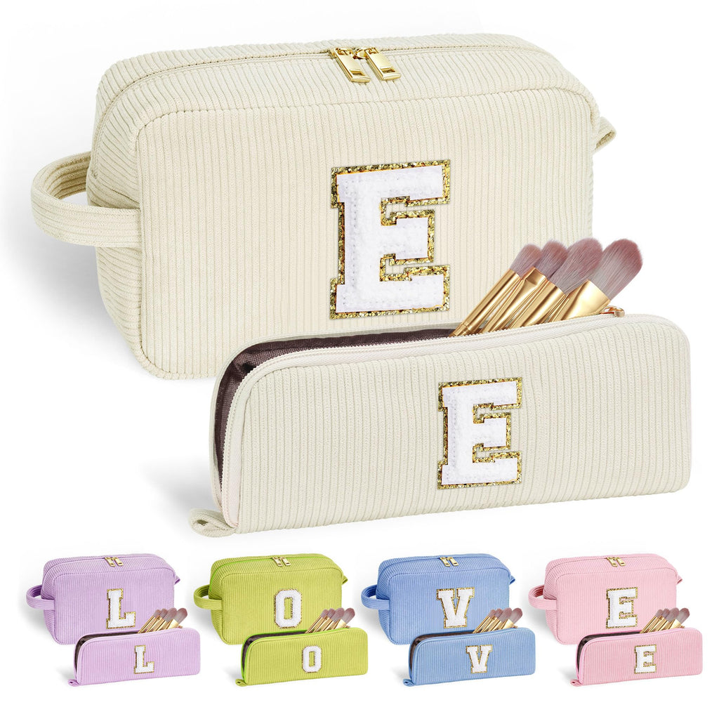 YOOLIFE Travel Makeup Bags for Women - Initial White Small Makeup Bag Makeup Pouch with Brush Pouch Makeup Bag Travel Must Haves