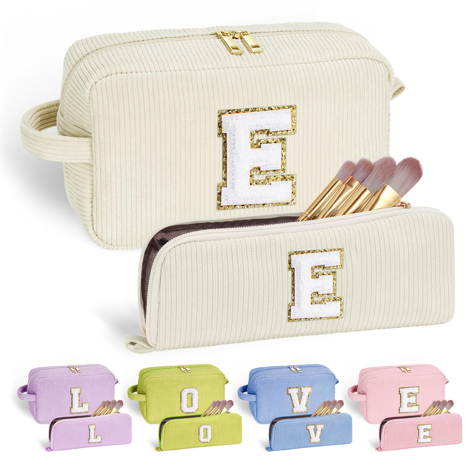 YOOLIFE Travel Makeup Bags for Women - Initial White Small Makeup Bag Makeup Pouch with Brush Pouch Makeup Bag Travel Must Haves