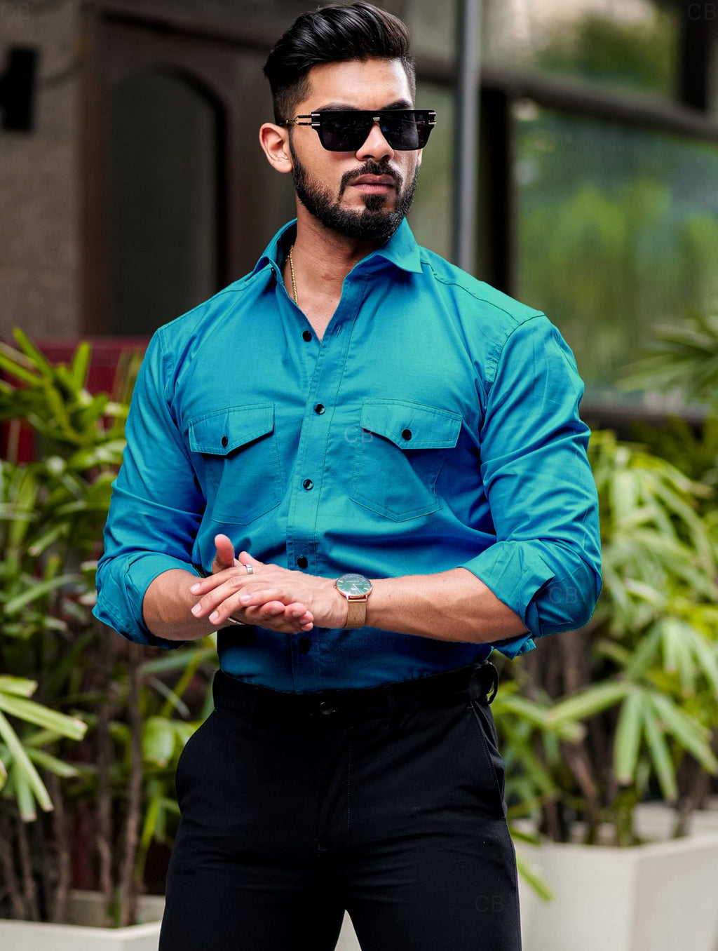 CB-COLEBROOK Mens Regular Fit Fancy Double Pocket Utility Casual Shirt for Men Full Sleeves Stylish Shirt - Cargo (Previously G