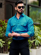 CB-COLEBROOK Mens Regular Fit Fancy Double Pocket Utility Casual Shirt for Men Full Sleeves Stylish Shirt - Cargo (Previously G