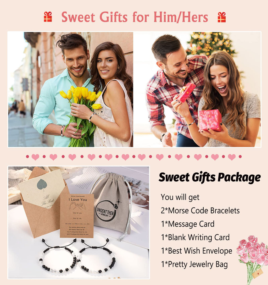 UNGENT THEM Matching Couples Bracelets Morse Code Boyfriend Girlfriend Long Distance Relationship Christmas I Love You Valentine