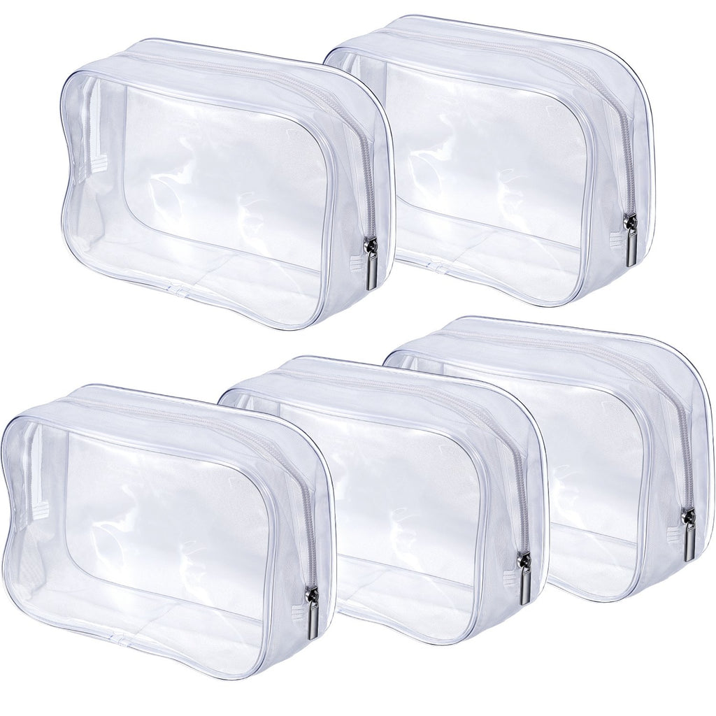 Pangda 5 Pack Clear PVC Zippered Toiletry Carry Pouch Portable Cosmetic Makeup Bag for Vacation, Bathroom and Organizing (Small,