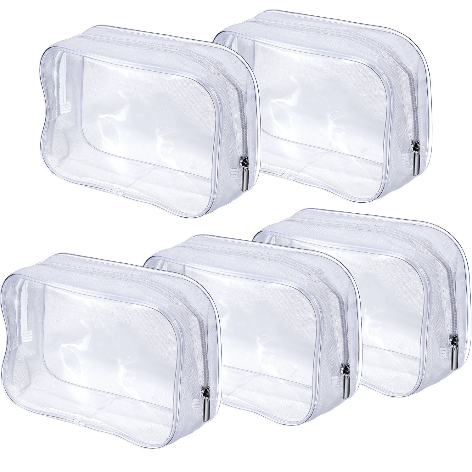 Pangda 5 Pack Clear PVC Zippered Toiletry Carry Pouch Portable Cosmetic Makeup Bag for Vacation, Bathroom and Organizing (Small,