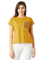 Miss Chase WomenS Super Soft Round Neck Continuous Short Sleeves Cotton Solid Twill Pocket Regular Basic T-Shirt (Mcss18Ts01-20