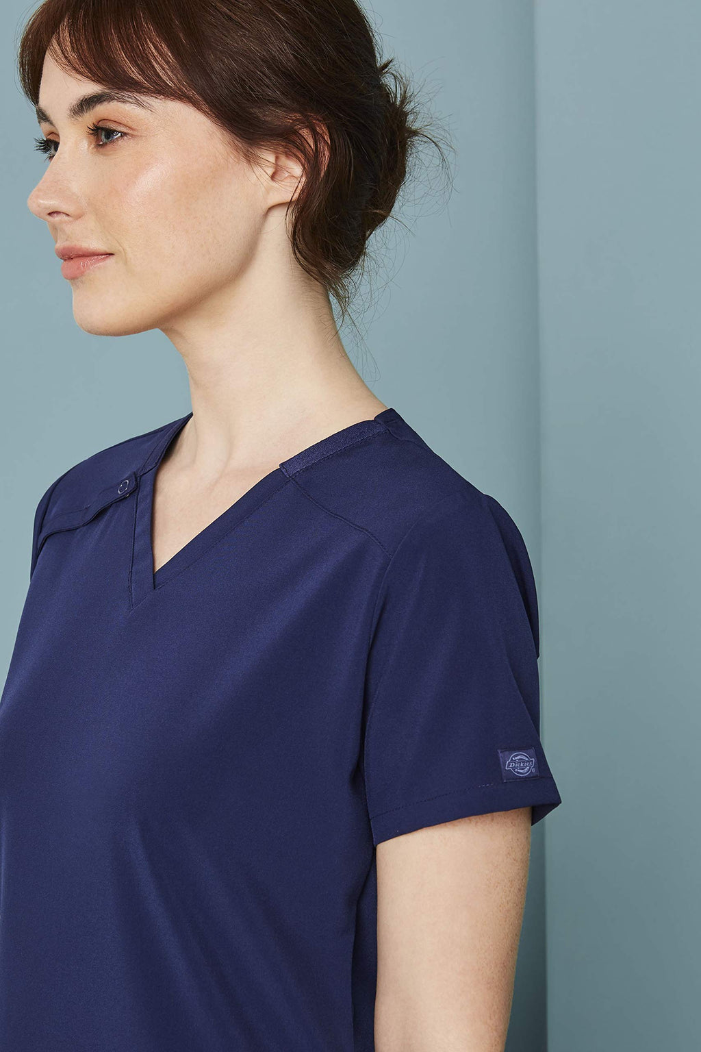 Dickies EDS Essentials Scrubs, V-Neck Womens Tops with Four-Way Stretch and Moisture Wicking DK615, XS, Navy