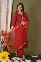 Anni Designer Women'S Cotton Blend Straight Printed Kurta With Palazzo And Dupatta (Pritu)