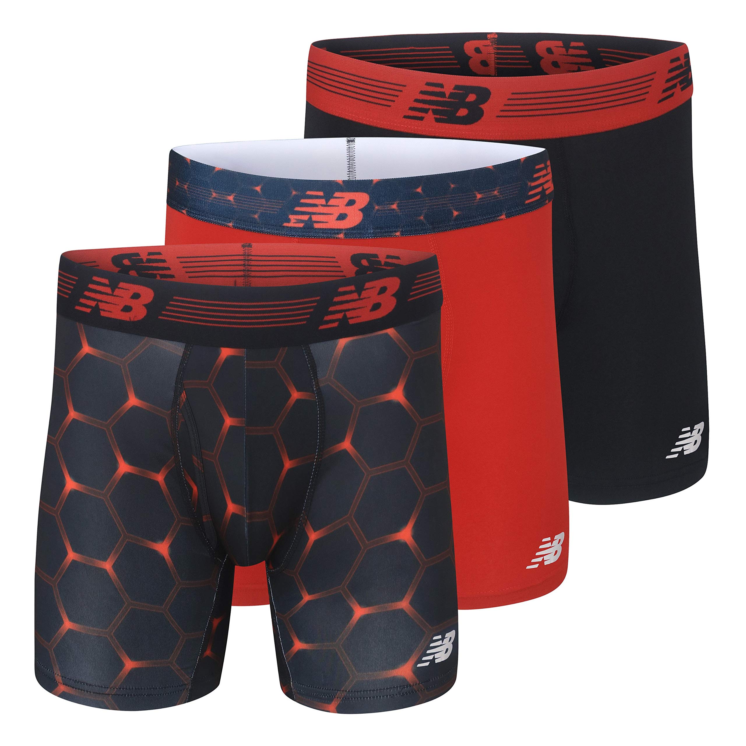 New Balance Men's 6 Boxer Brief Fly Front with Pouch, 3-Pack, Team Red/Black/Team Red Viper, Small