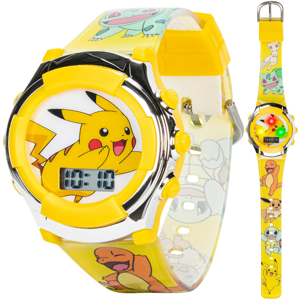 Pok  mon Kids Digital Watch - Pikachu Flashing LCD Dial, Colorful Printed Strap, Easy-Read Display, Adjustable Fit - Fun Pok  mo