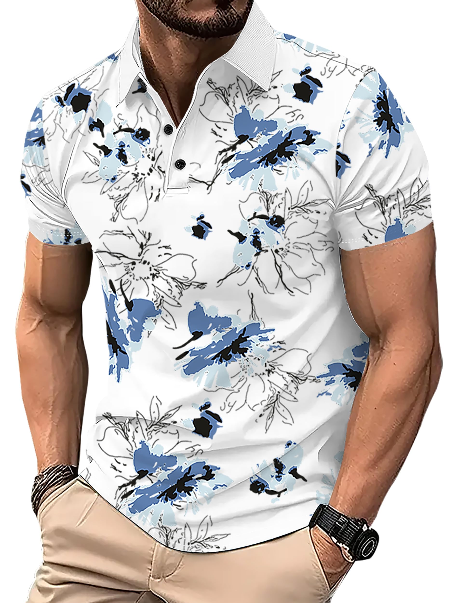Noble Monk MenS Polo Neck Printed Regular Fit Half Sleeve T-Shirt