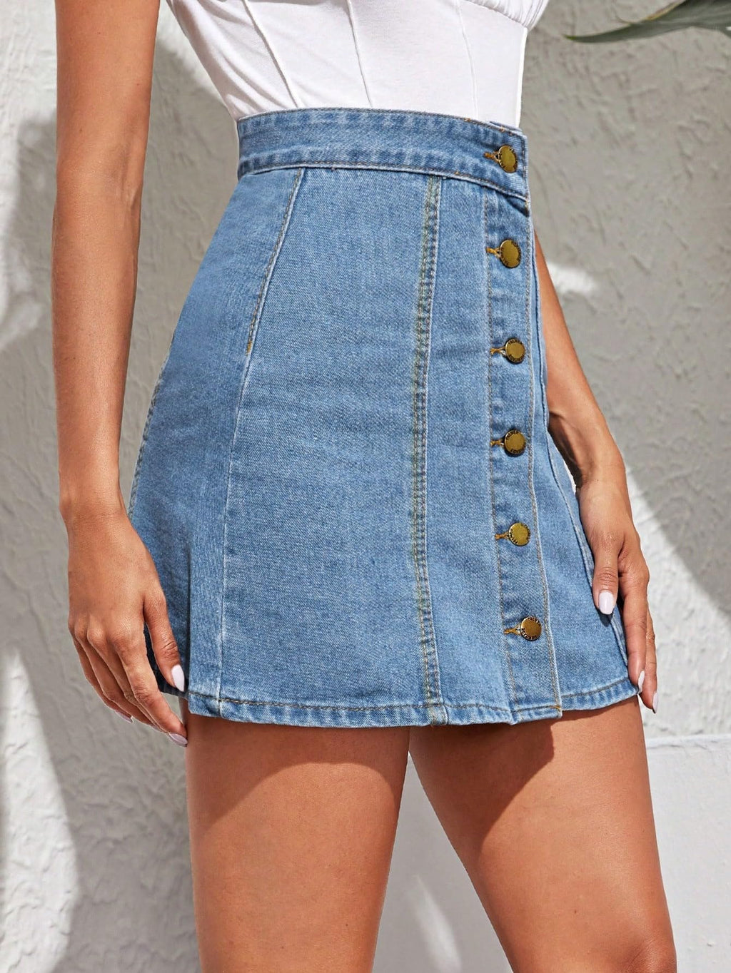 Sugathari Womens Casual Denim Light Blue Skirt  High Waist, A-Line, Mini Length Without Pockets | Stylish Everyday Wear (Skirts