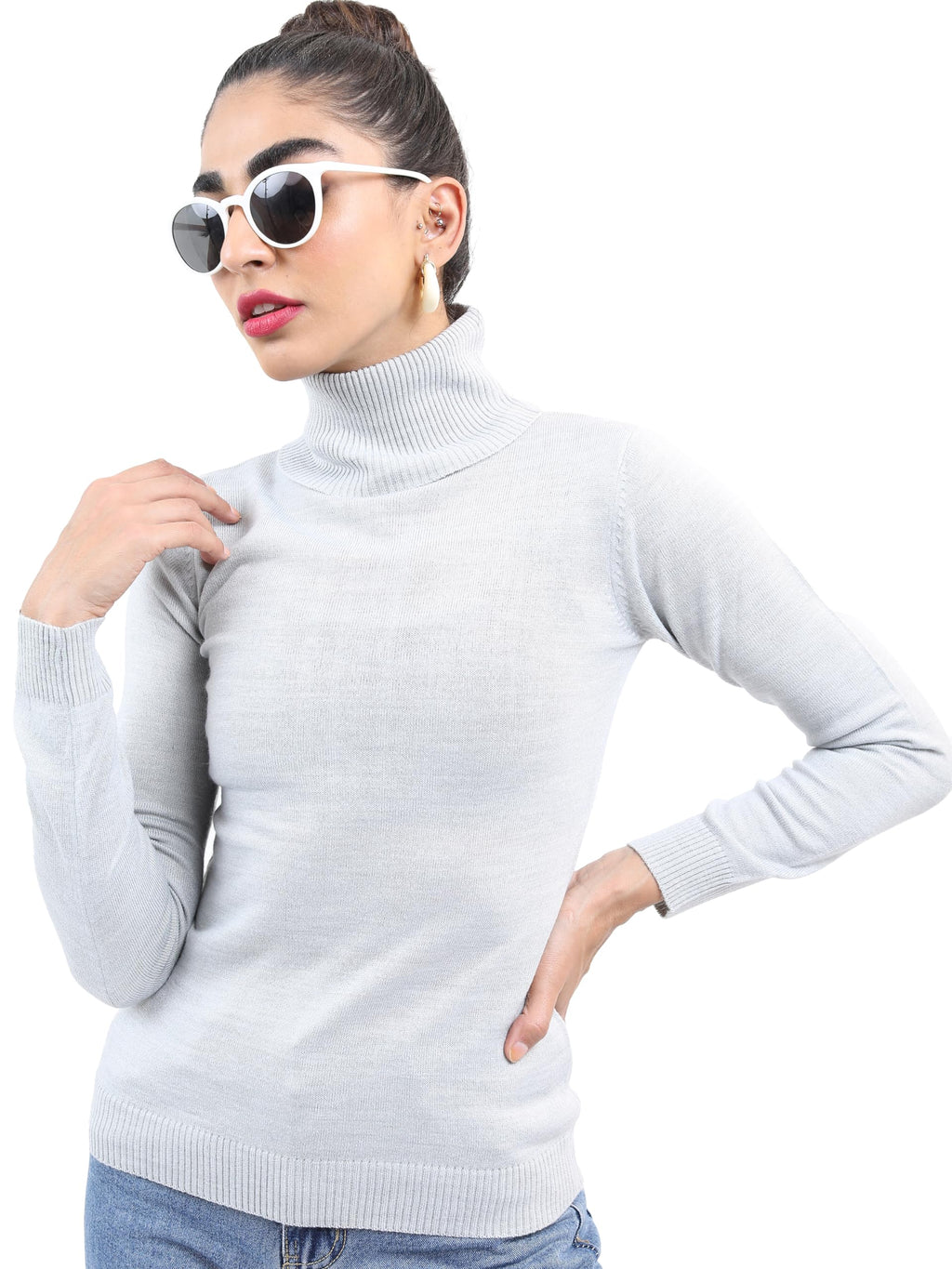 Ketch Womens Full Sleeve Slim Fit Sweater Khsw000008 Grey Xl