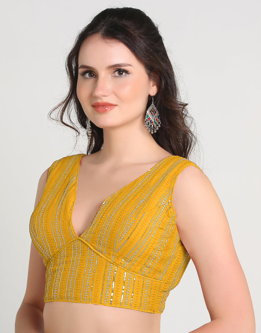 Pujia Mills WomenS Indian Ethnic Wear Sabyasachi Sequence With Dhaga Embroidered Zari Work Sweetheart Neck Blouse Sleeveless Re