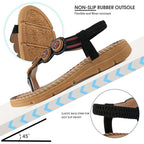 HARENCE Women's Summer Sandals Casual Comfortable Flip Flops Beach Shoes Ankle T-Strap Thong Elastic Flat Sandals for Women