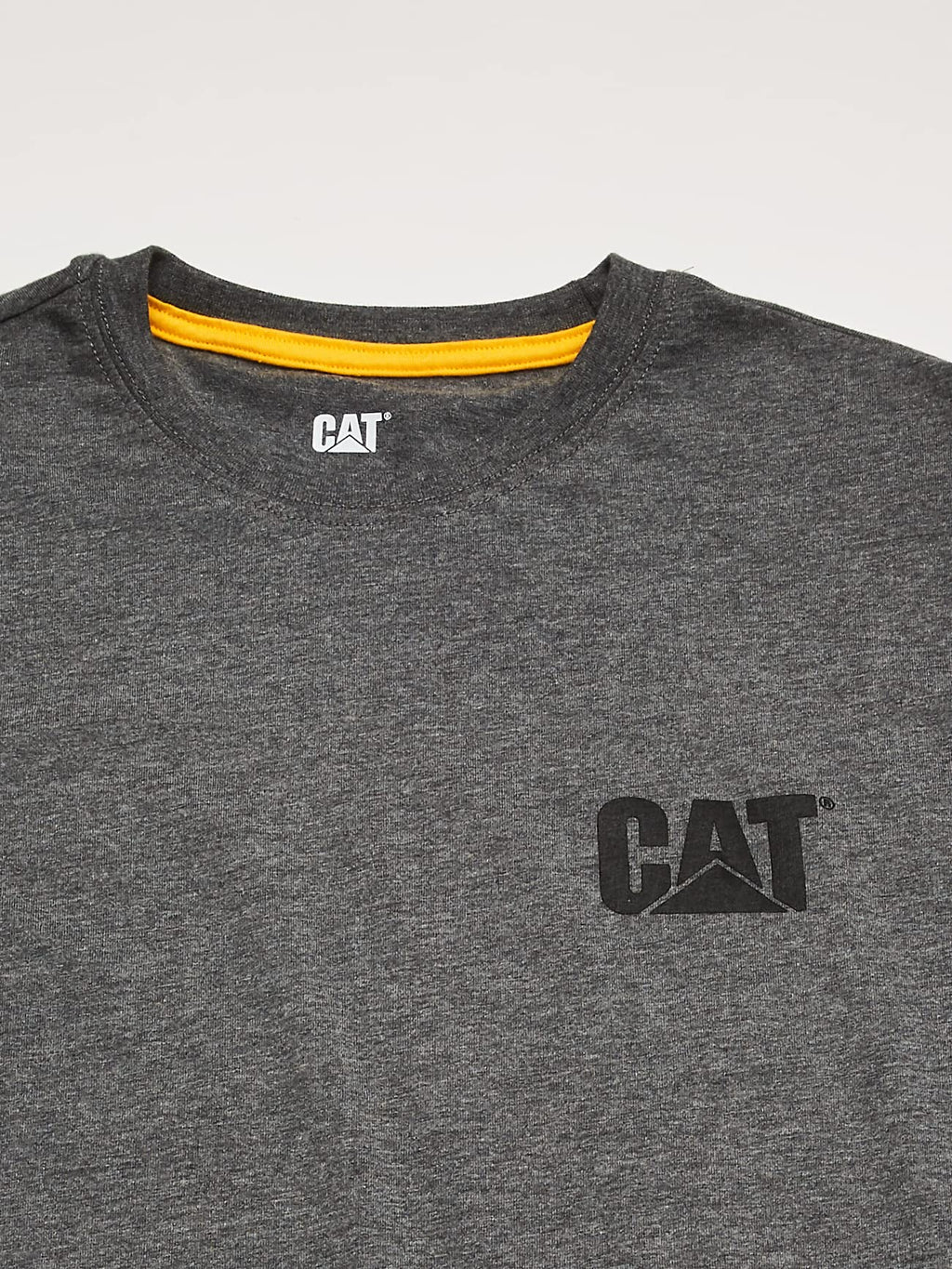 Caterpillar Men's Trademark Banner Long Sleeve Tee Shirts with Center Back Neck Wire Management Loop and CAT Logo, Dark Heather