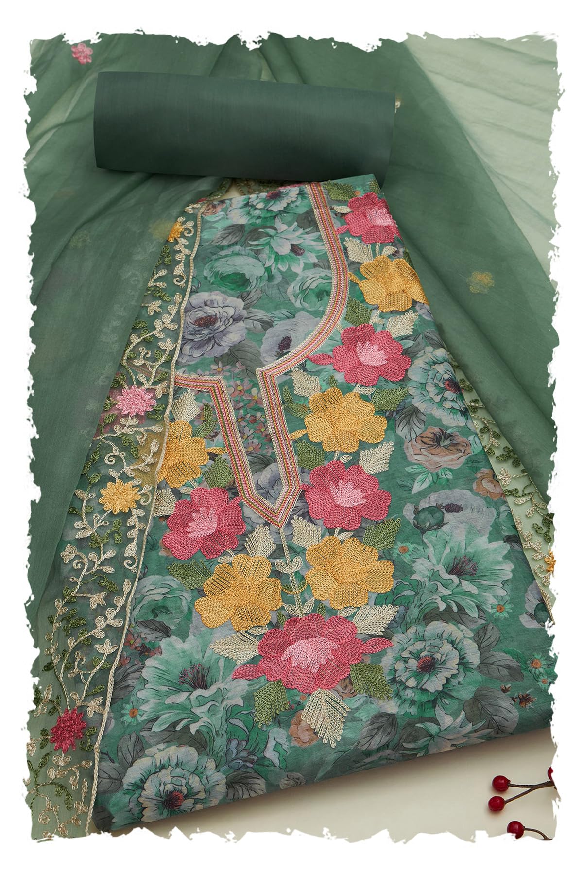 Soch Women Chanderi Floral Print Unstitch Dress Material with Thread Work