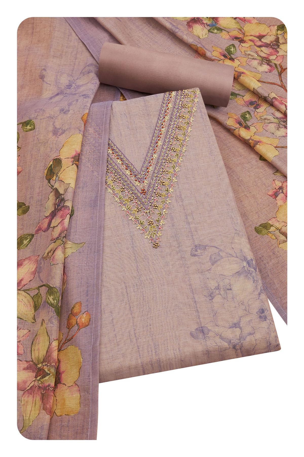 Soch Women Linen Shimmer Floral Print Unstitched Dress Material with Zari