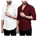 I Enterprise MenS Regular Fit Solid Soft Touch Cotton Casual Shirt Design With Spread Collar & Full Sleeve Pack Of 2_Color_Mult