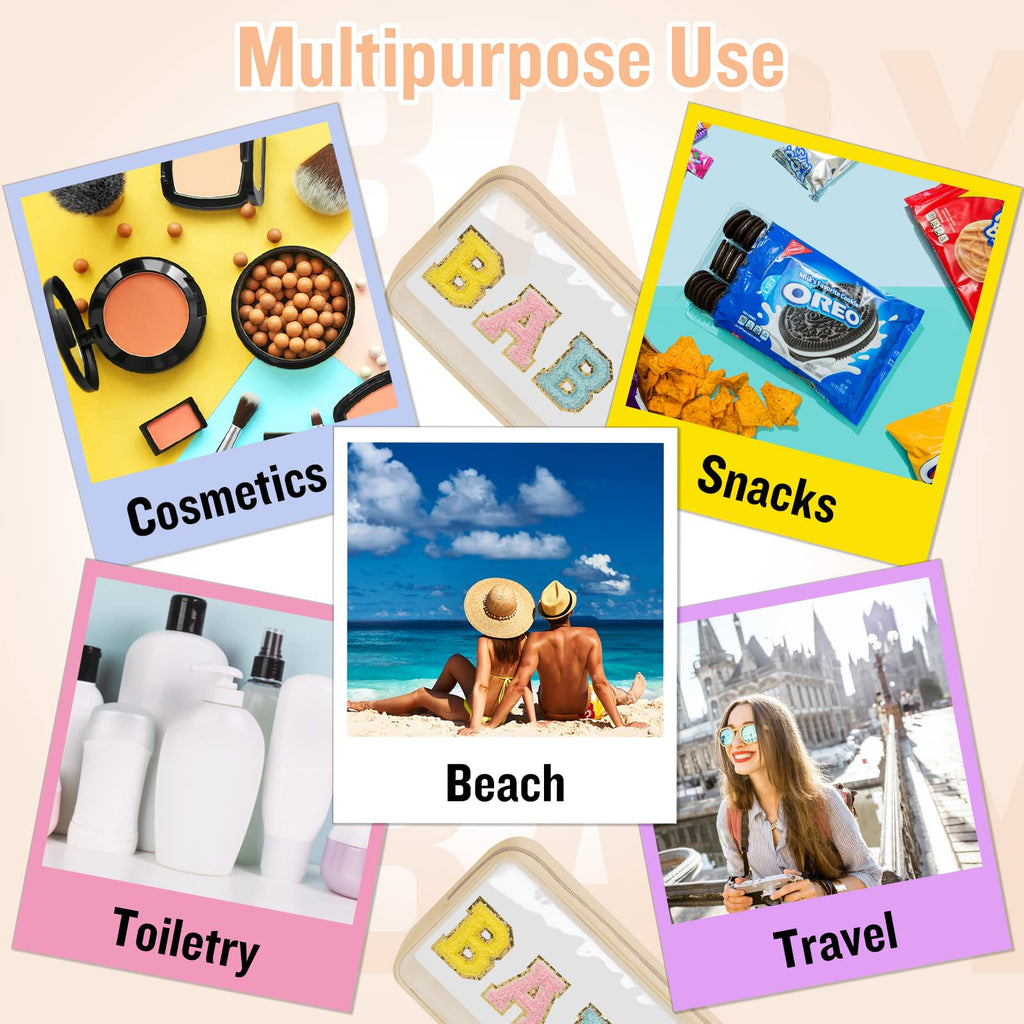 Chenille Letter Clear Makeup Bag with Zipper and Waterproof Nylon