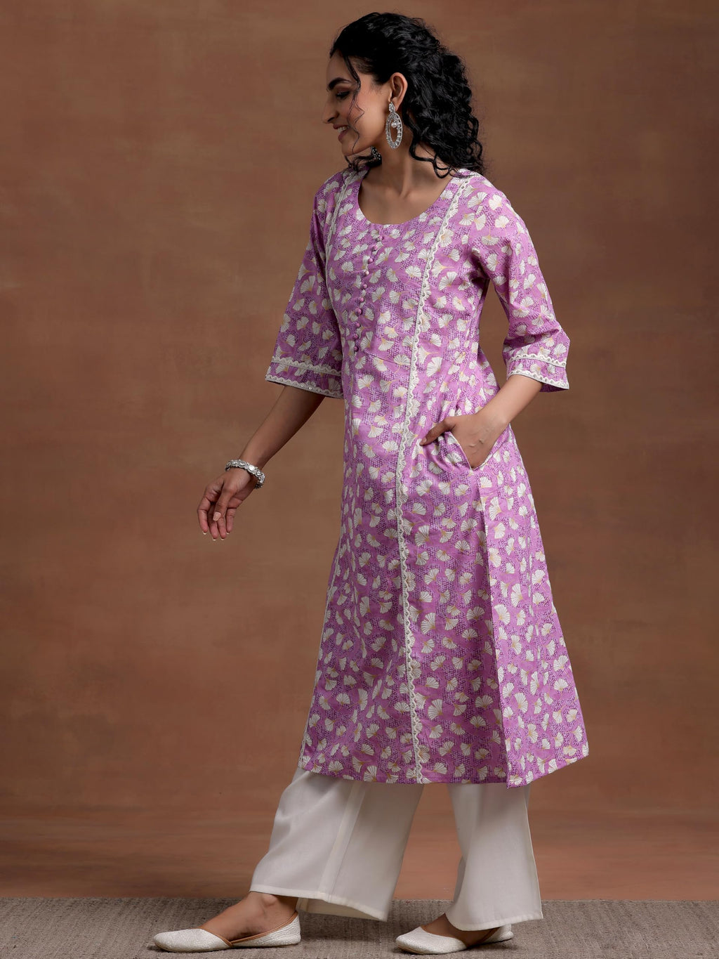 Libas WomenS Cotton Printed A-Line Kurta (29013_Purple