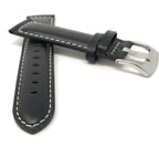 Bandini Extra Long (XL) 26mm Mens Italian Leather Watch Band Strap - Black - Mat Finish - White Stitching