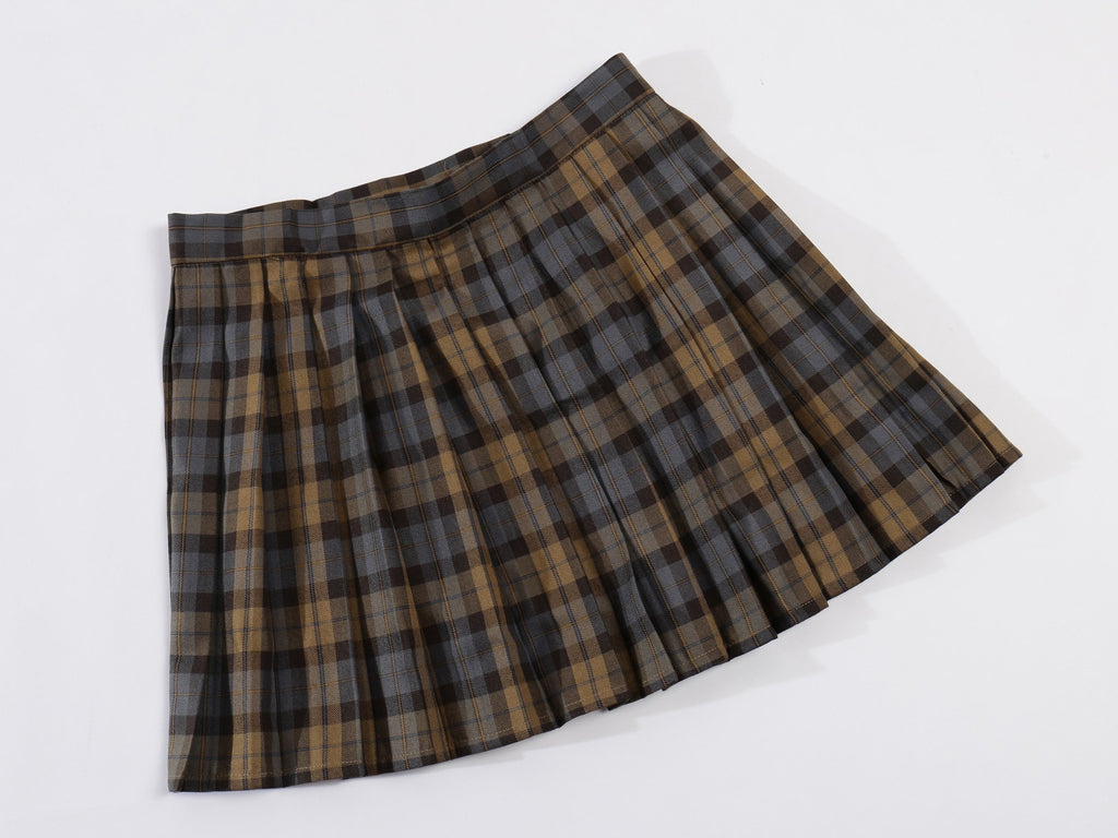 Beautifulfashionlife Girls plaid A-line skirt S,Brown mixed blue