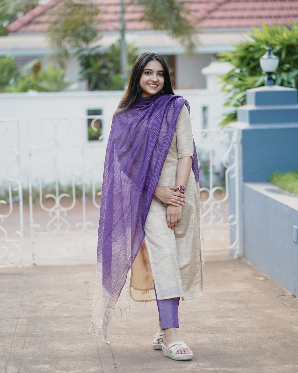 GoSriKi Women s Rayon Blend Straight Solid Kurta with Pant and Dupatta