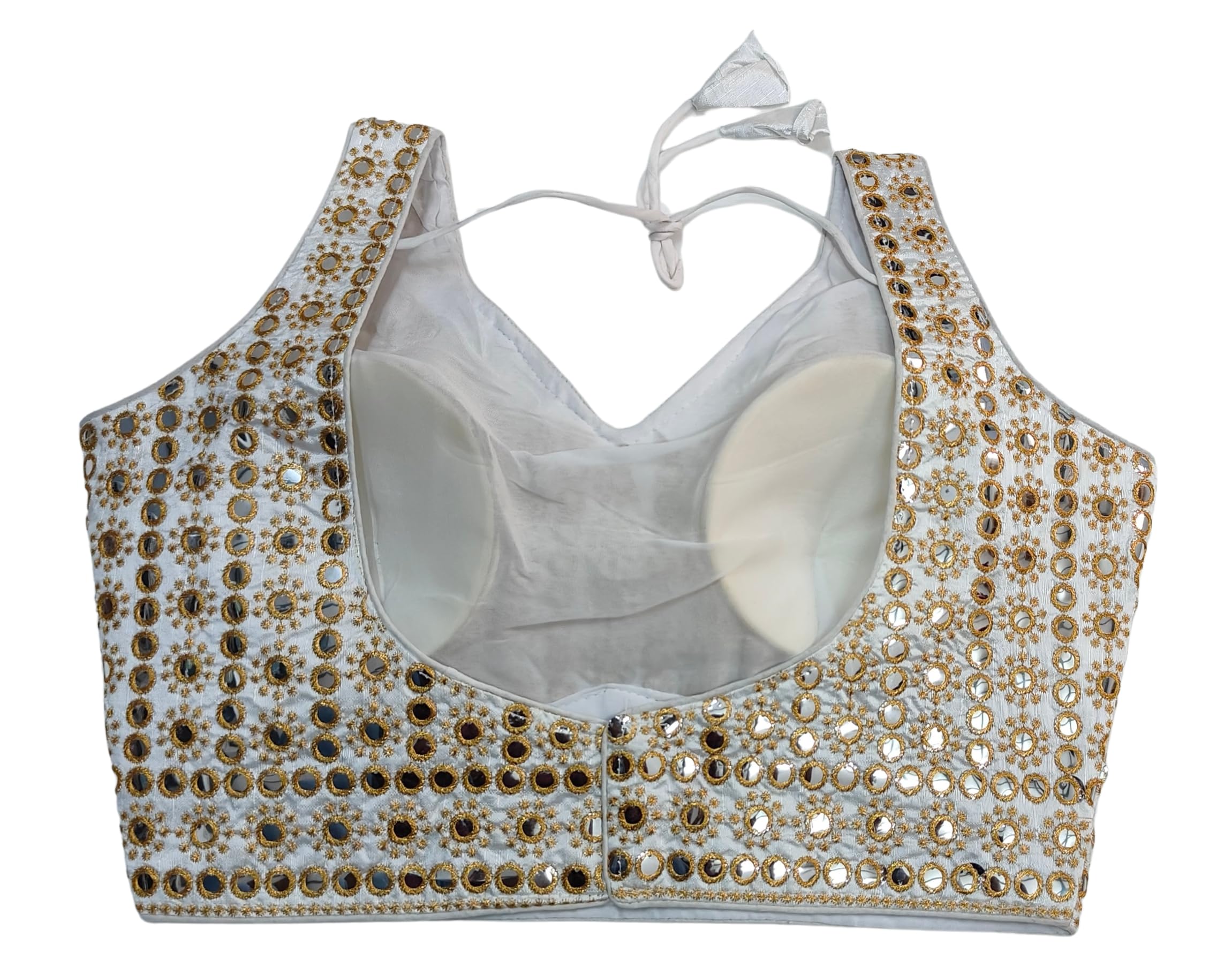 Pujia Mills Womens Readymade Blouse Sleeveless Blouse Embroidery jari Work Mirror Blouse Handwork Readymade Saree Blouse for Wo