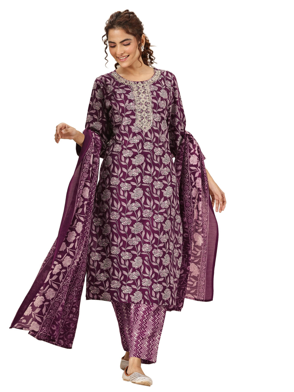 Gerua By Libas Printed Cotton Blend Straight Kurta With Trousers and Dupatta
