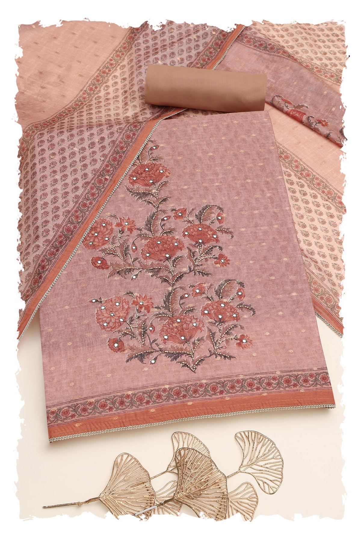 Soch Women Chanderi Botanical Dress Material with Hand Embroidery and Bead Details