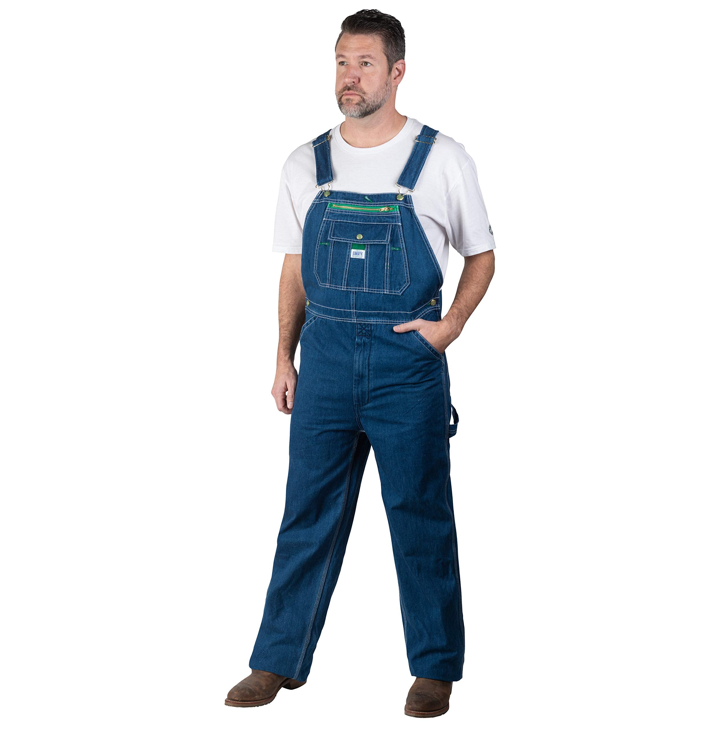 Liberty mens Stonewashed Denim Bib overalls and coveralls workwear apparel, Stonewashed, 36W x 30L US