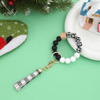 BAOSIWA Silicone Beaded Bracelet Keychain Black and White Plaid Wristlet Key Ring Bangle Chains Christmas Gifts for Women Girls